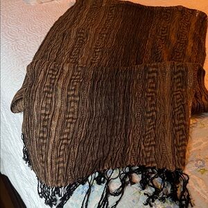Brown and Black Patterned Scarf/Shawl with Fringe